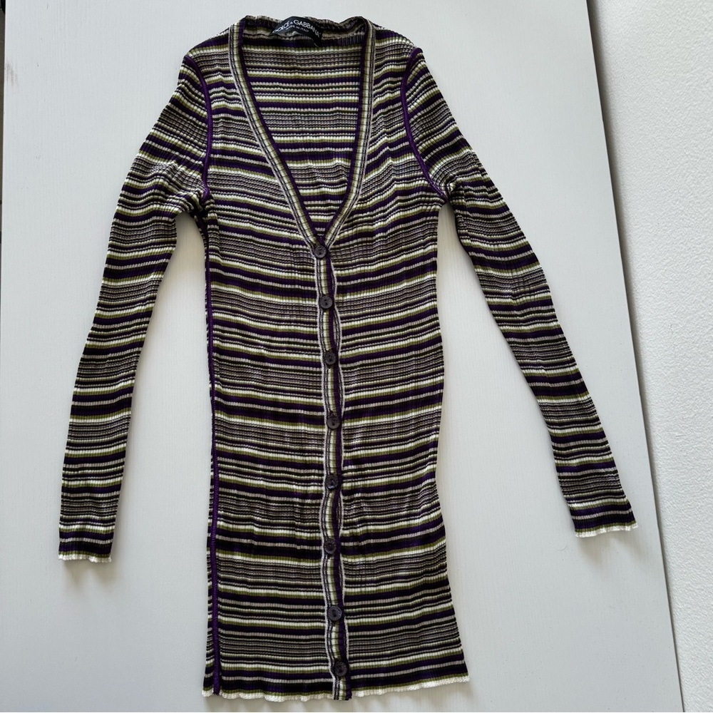 Dolce & Gabbana Striped Long Cardigan with Purple Accents, Size 38 - Picture 3 of 10